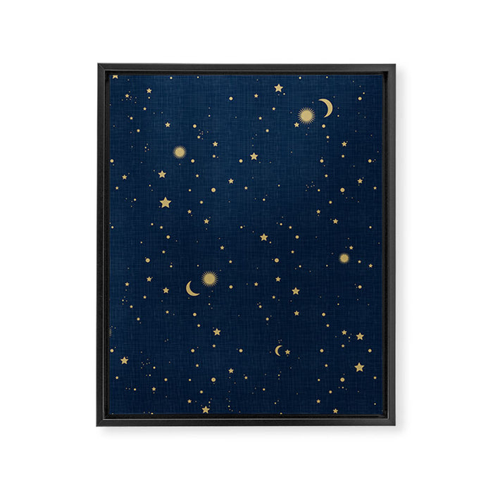 Magical Night / Galaxy in Blue and Golden Yellow Shades Framed Canvas Print Gallery Image 1