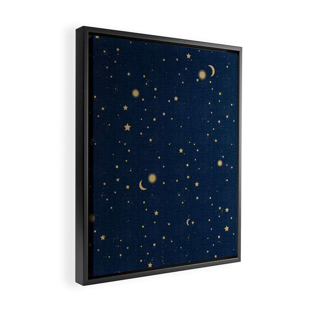 Magical Night / Galaxy in Blue and Golden Yellow Shades Framed Canvas Print Gallery Image 2