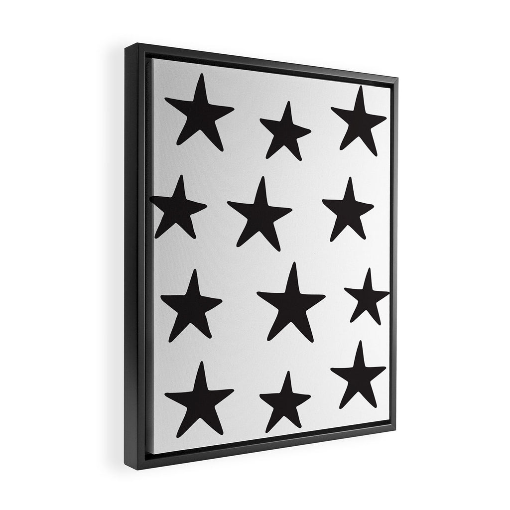 Star Pattern Black On White Framed Canvas Print Gallery Image 2