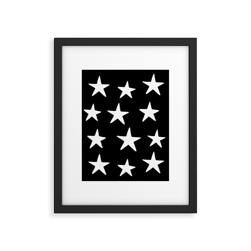 Star Pattern White On Black Framed Art Print Gallery Image 6