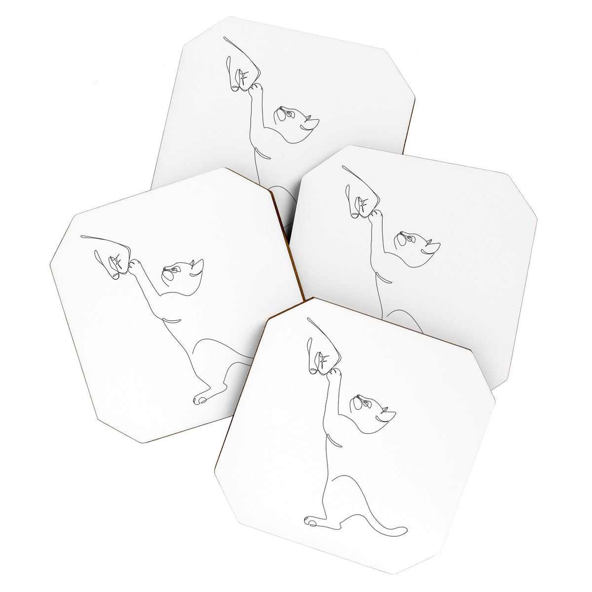 Cat and Owner Fist Bump Line Drawing Coaster Gallery Image 1