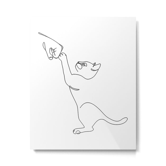 Cat and Owner Fist Bump Line Drawing Metal Print Gallery Image 1