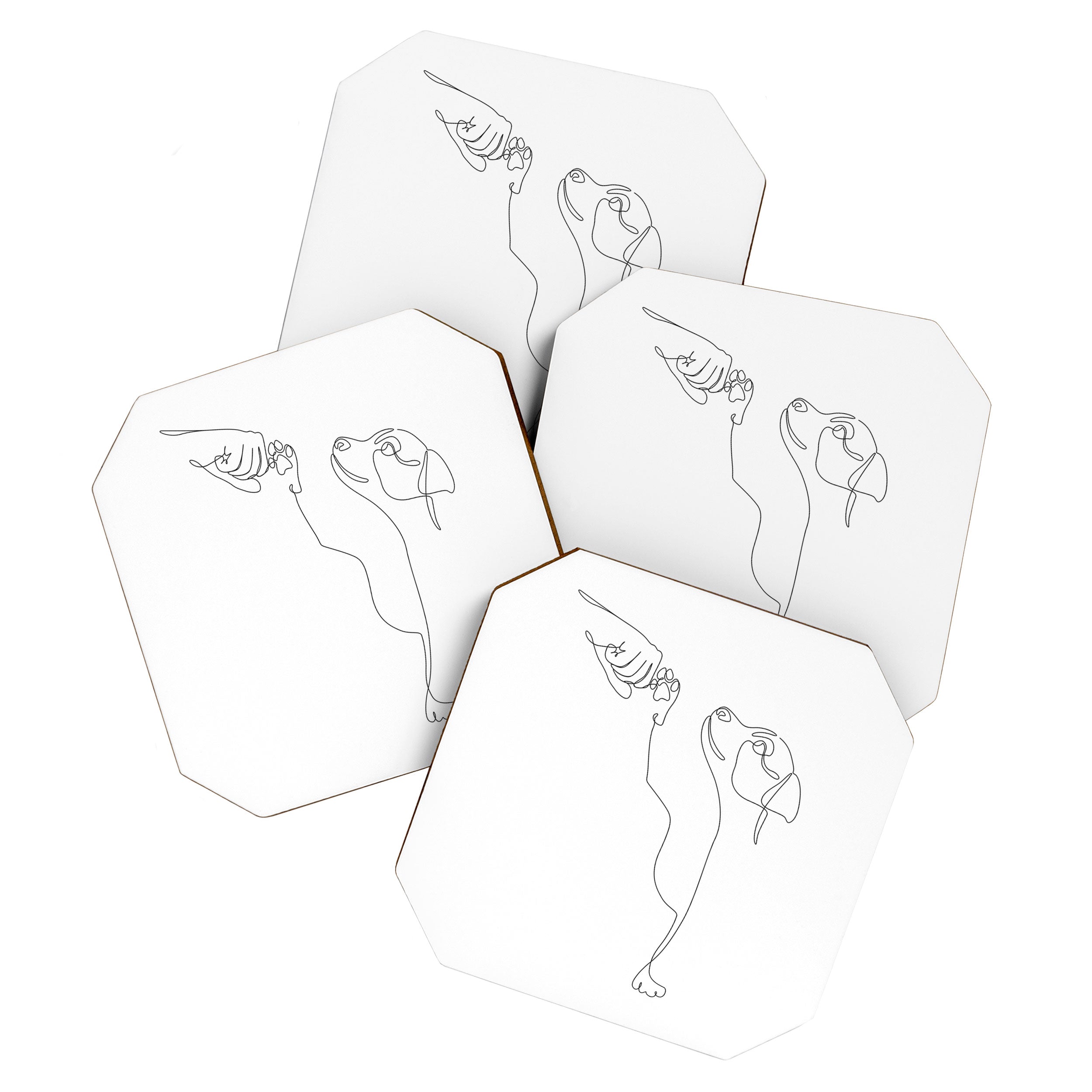 Dog and Owner Fist Bump Line Drawing Coaster Gallery Image 1