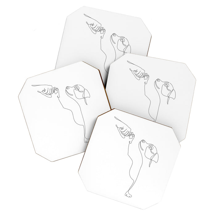 Dog and Owner Fist Bump Line Drawing Coaster Gallery Image 1