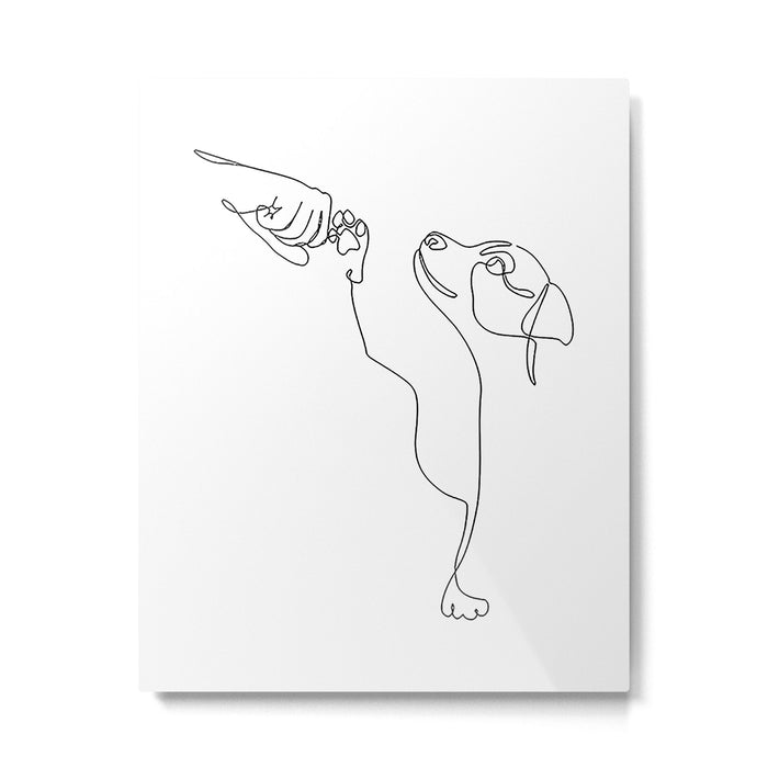 Dog and Owner Fist Bump Line Drawing Metal Print Gallery Image 1