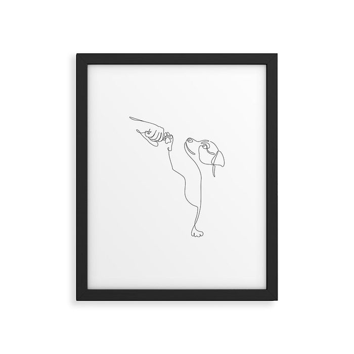 Dog and Owner Fist Bump Line Drawing Framed Art Print Gallery Image 1