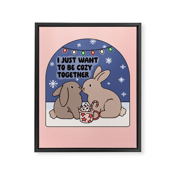 Cozy Winter Bunnies Framed Canvas Print Gallery Image 1