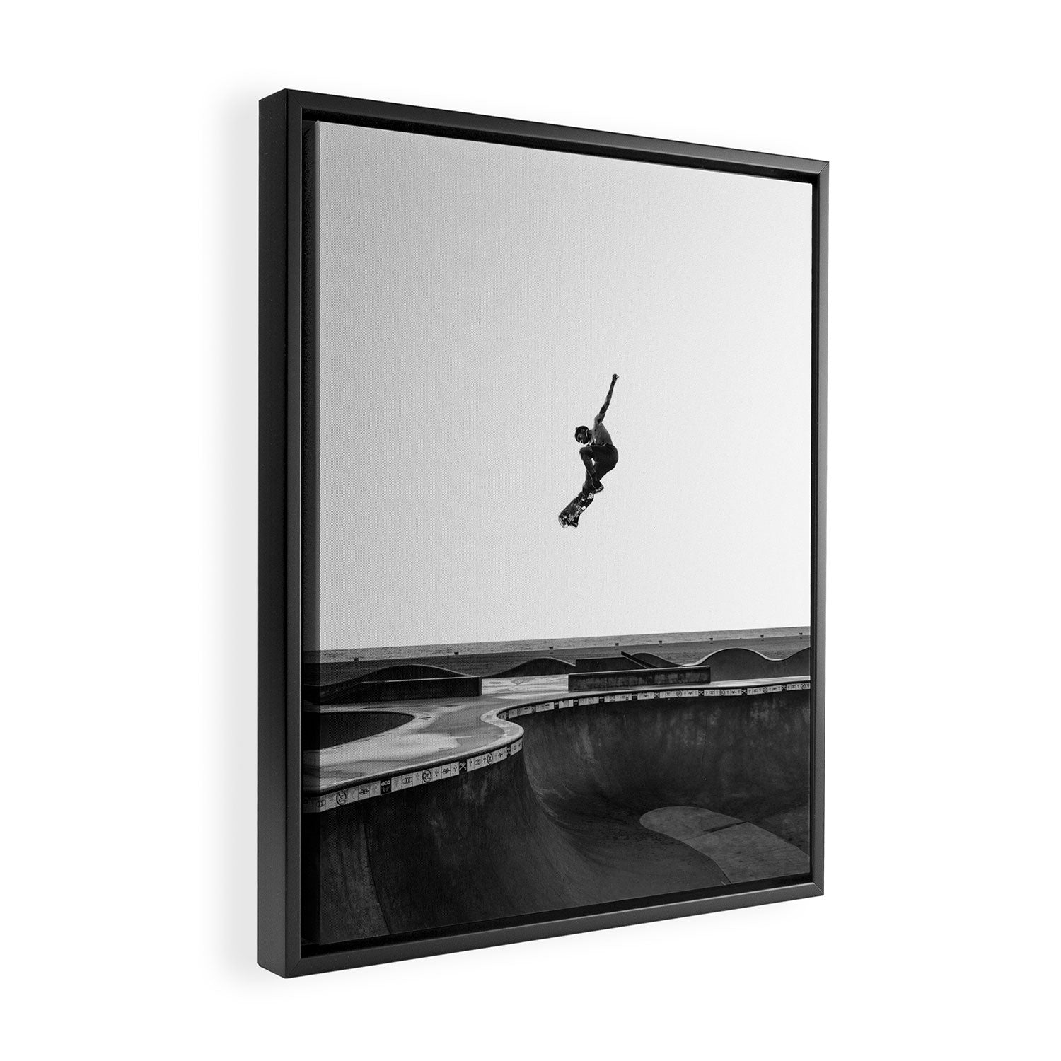 Air - Skateboarding at Venice Beach, Black and White Photography Framed Canvas Print Gallery Image 2
