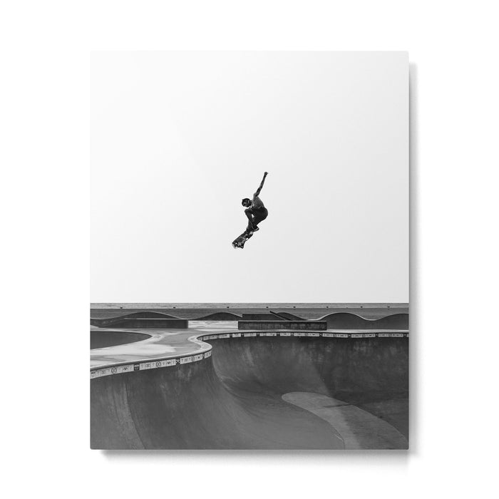 Air - Skateboarding at Venice Beach, Black and White Photography Metal Print Gallery Image 1