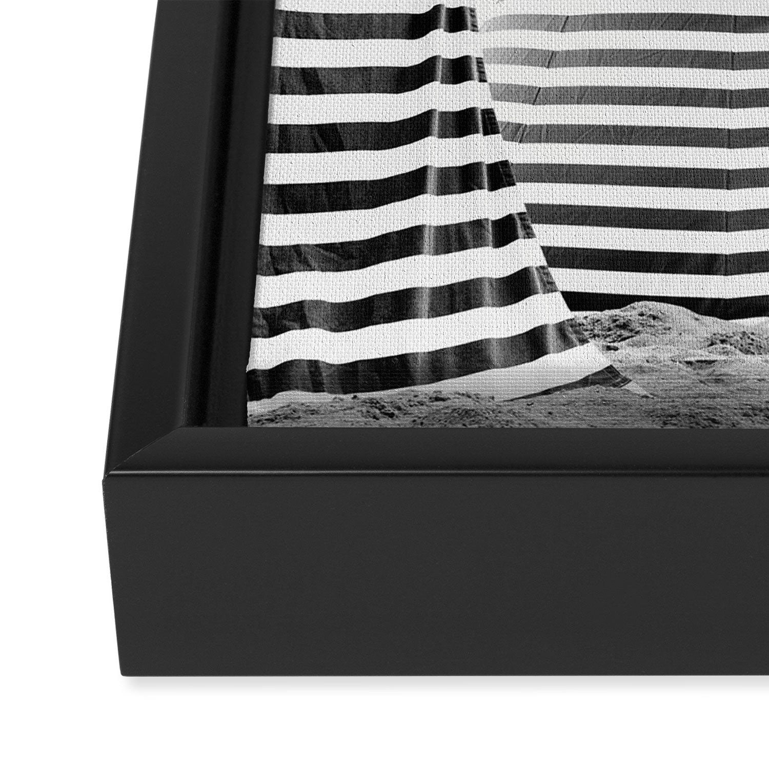 Beach Stripes - Minimalist Black and White Photography Framed Canvas Print Gallery Image 3