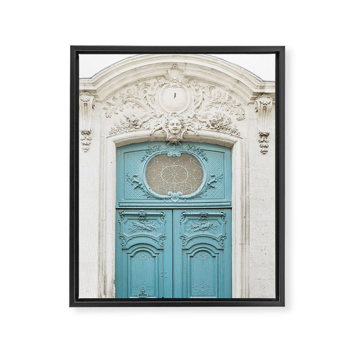 Blue Paris Door - Architecture Photograph, Travel Photography Framed Canvas Print Gallery Image 1