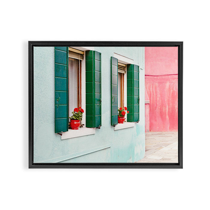 Burano Pastels - Venice Italy Framed Canvas Print Gallery Image 1