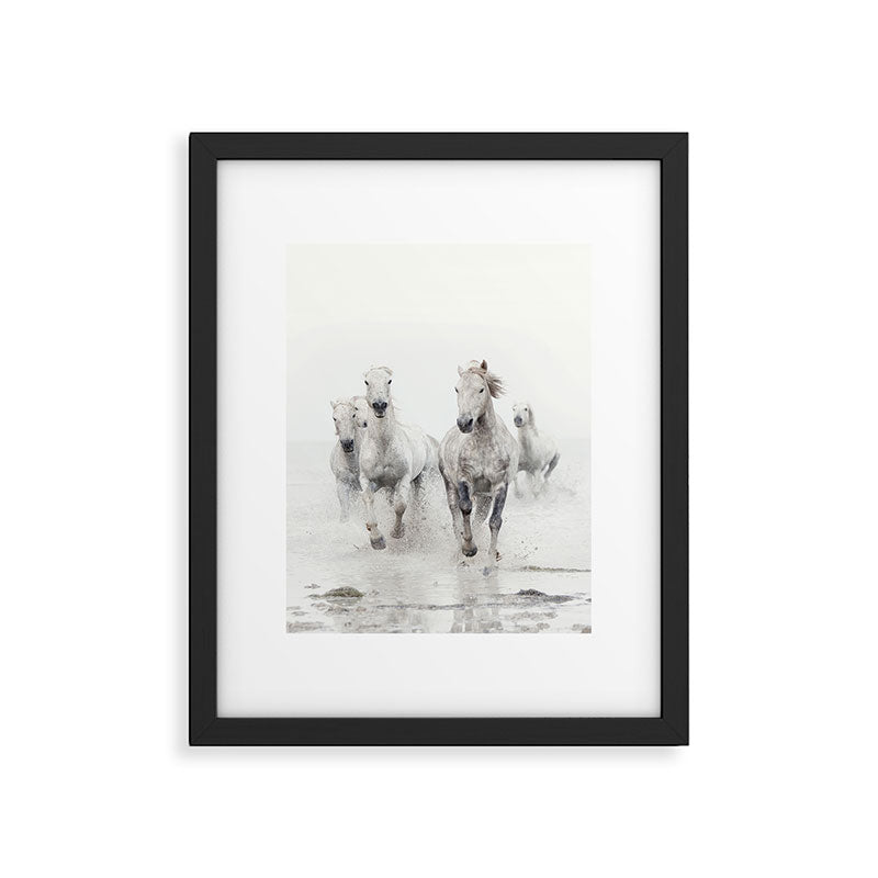 Camargue White Horses Running in Water - Nature Photography Framed Art Print Gallery Image 6