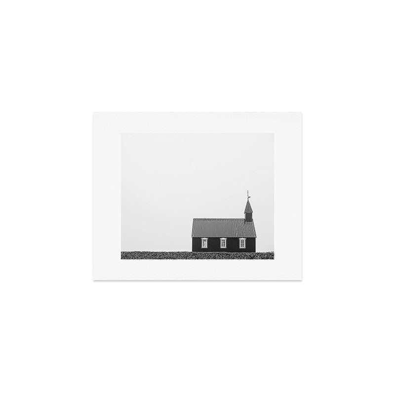 Chapel in Budir Iceland - Landscape Art Print, Black and White Photography Art Print Gallery Image 1
