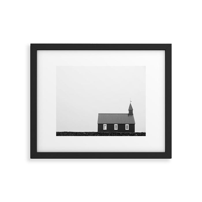 Chapel in Budir Iceland - Landscape Art Print, Black and White Photography Framed Art Print Gallery Image 1