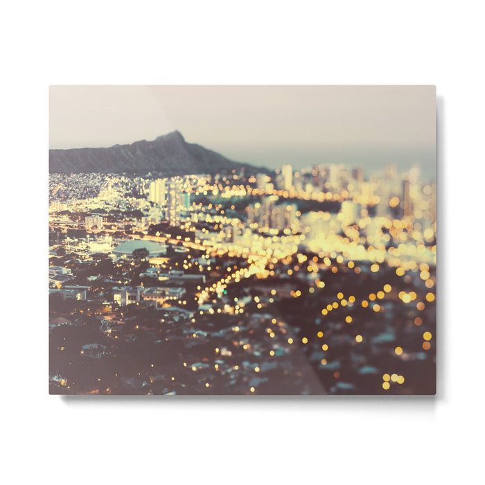 Diamond Head Sunset - Honolulu Hawaii, Abstract Travel Photography Metal Print Gallery Image 1