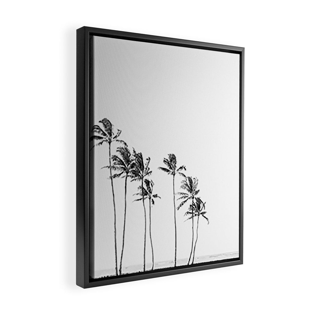 Hawaii Palm Trees - Black and White Photography Framed Canvas Print Gallery Image 2