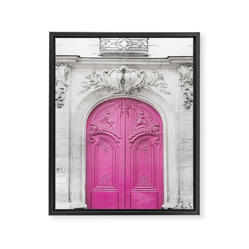 Pink Paris Door - Travel Photography, Building in Paris Framed Canvas Print Gallery Image 6
