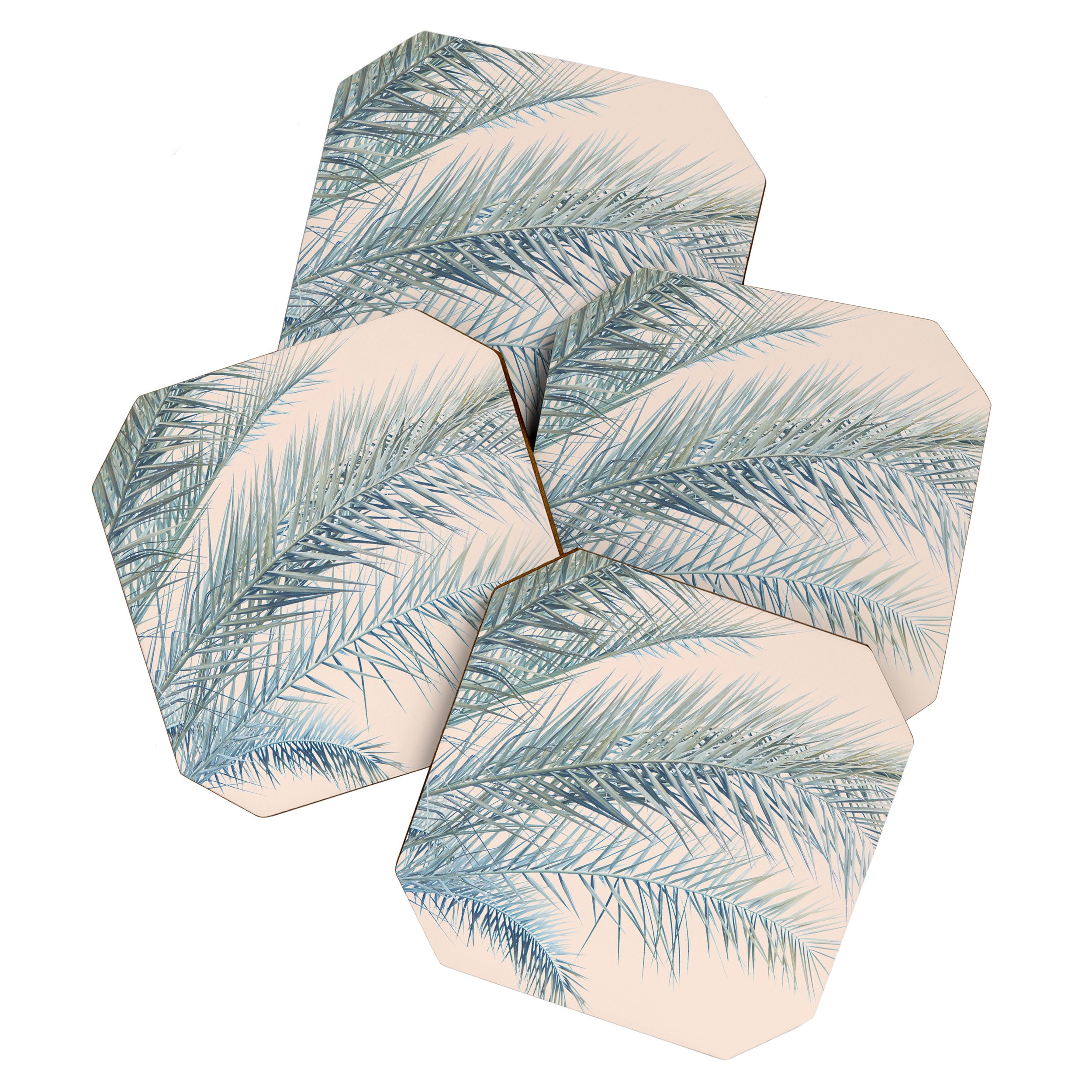 Tropical Palms on Blush Pink, Boho Nature Photography Coaster Gallery Image 1
