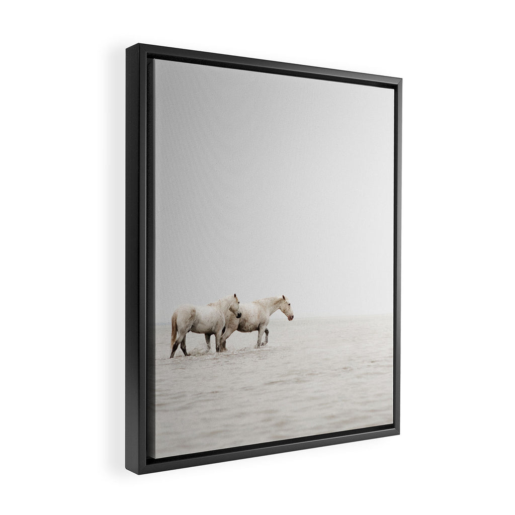 White Camargue Horses - Minimalist Nature Photography Framed Canvas Print Gallery Image 2