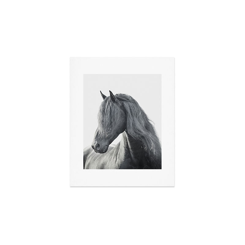 Wild Stallion - Black and White Photography, Friesian Horse Art Print Gallery Image 1