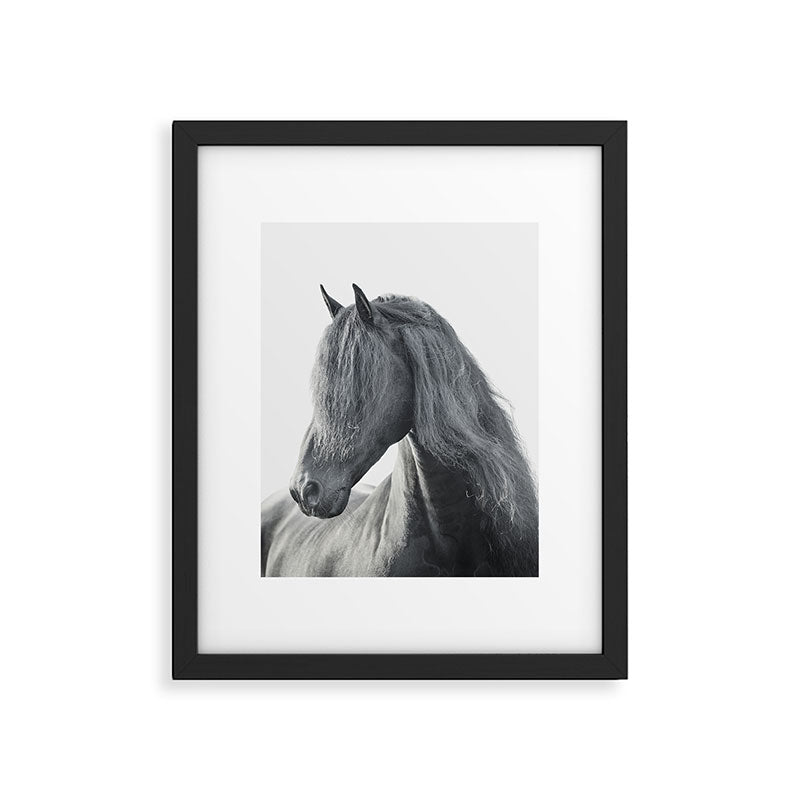 Wild Stallion - Black and White Photography, Friesian Horse Framed Art Print Gallery Image 5