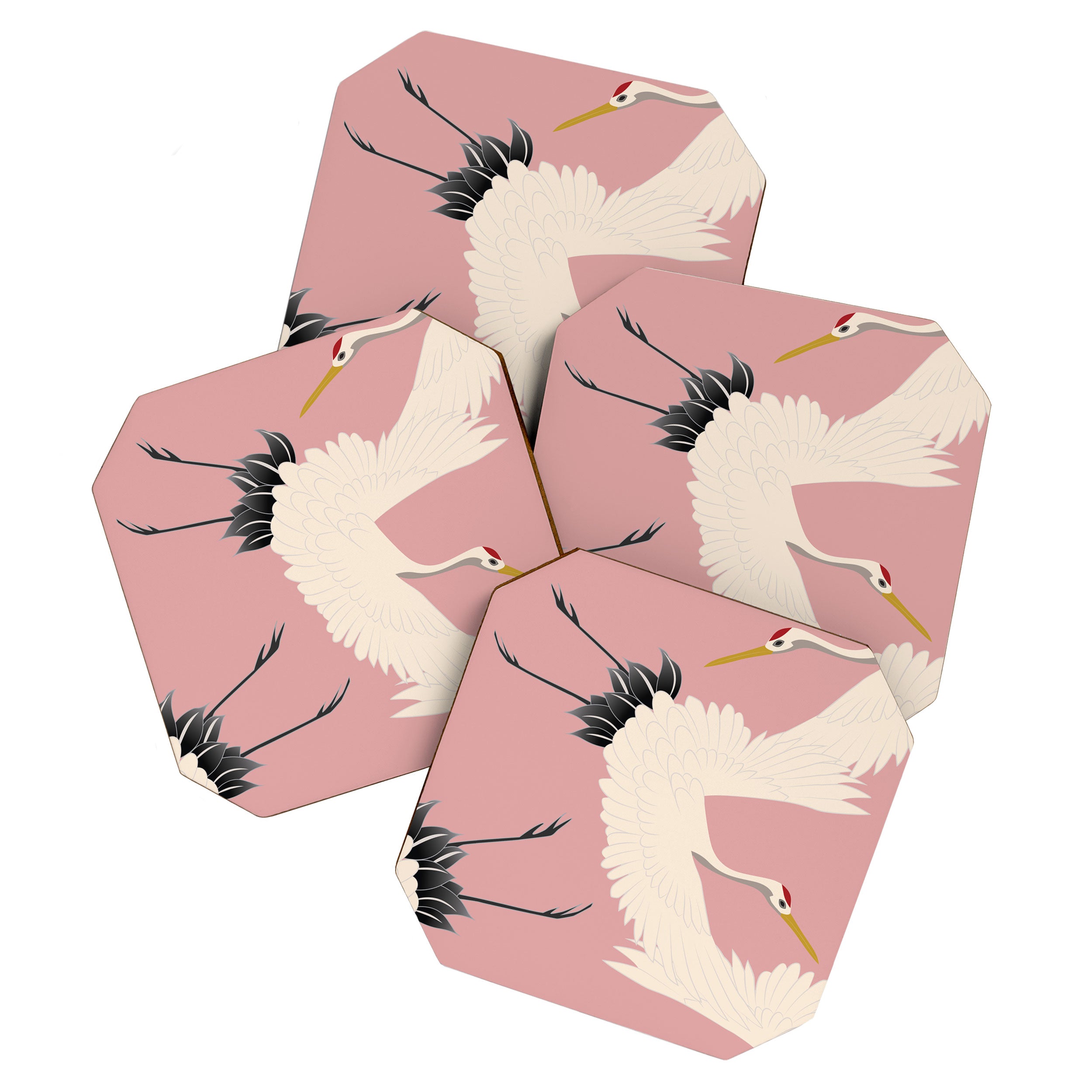 Pink Japanese Cranes Pattern Coaster Gallery Image 1