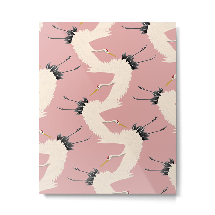 Pink Japanese Cranes Pattern Metal Print Gallery Image 1