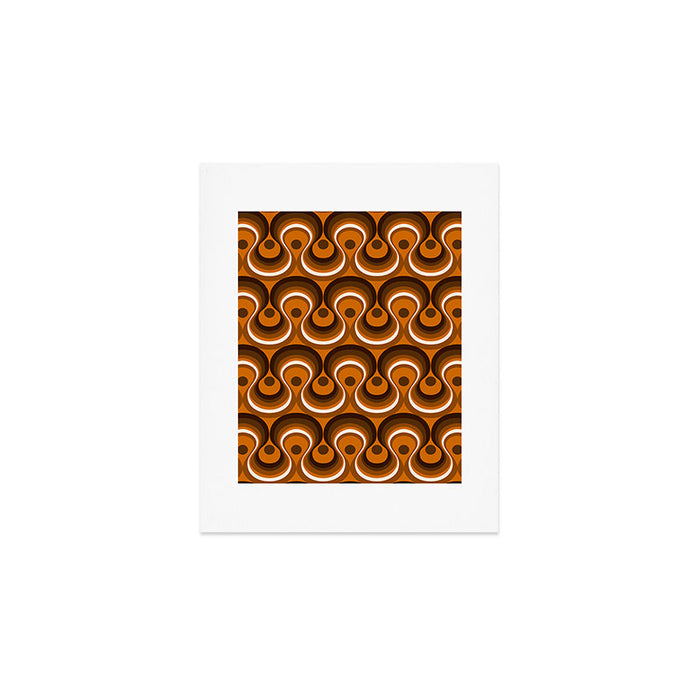Brown, Orange and Ivory Wavy Lines Retro Pattern Art Print Gallery Image 1