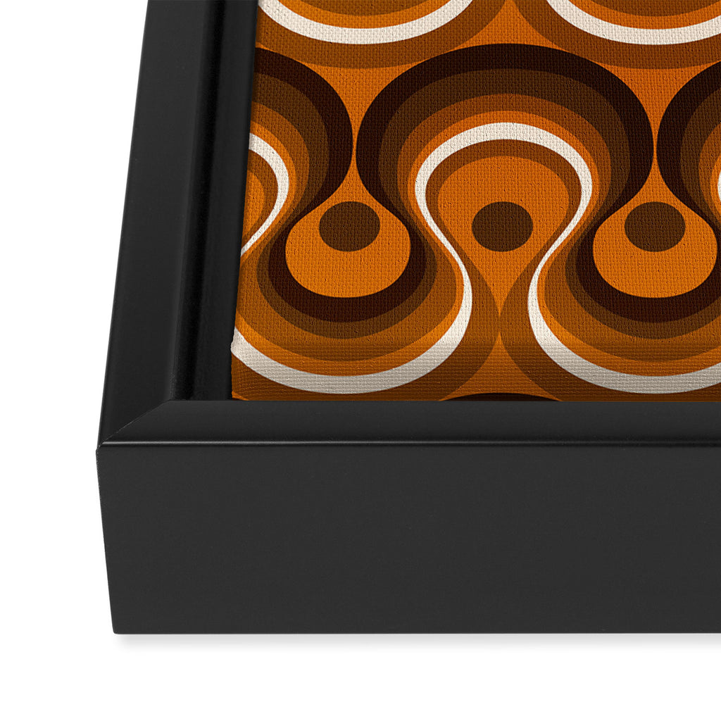 Brown, Orange and Ivory Wavy Lines Retro Pattern Framed Canvas Print Gallery Image 3