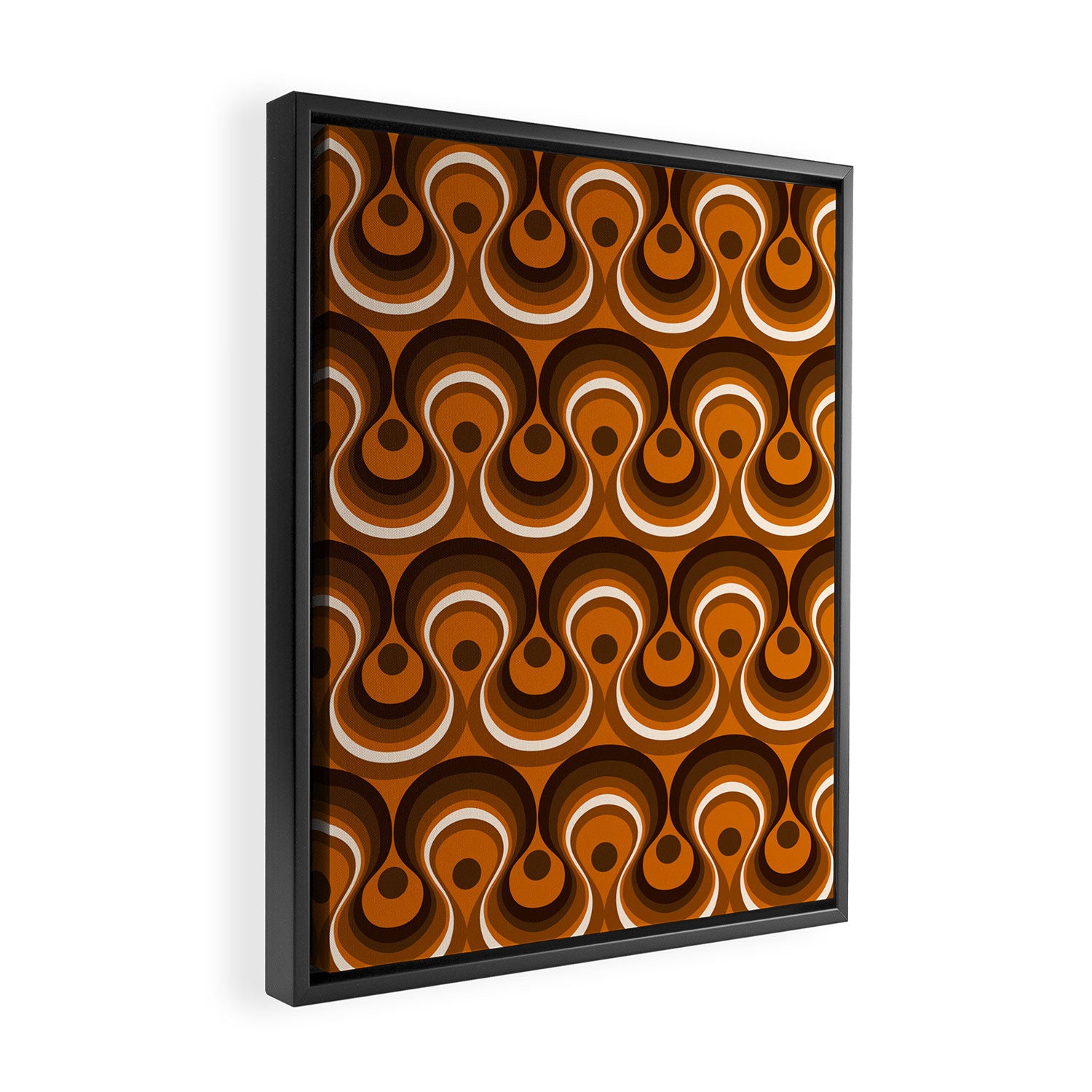 Brown, Orange and Ivory Wavy Lines Retro Pattern Framed Canvas Print Gallery Image 2