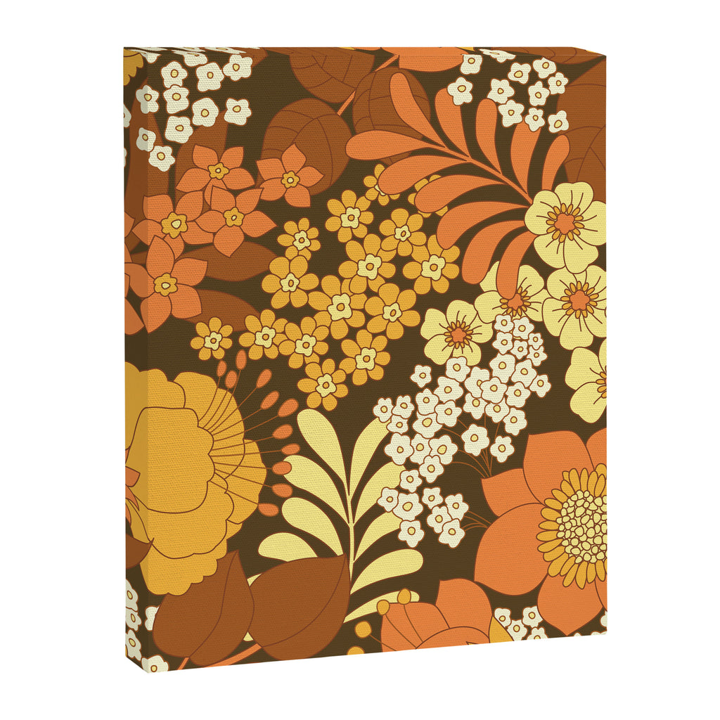 Brown, Yellow, Orange qnd Ivory Retro Flowers Canvas Print Gallery Image 8