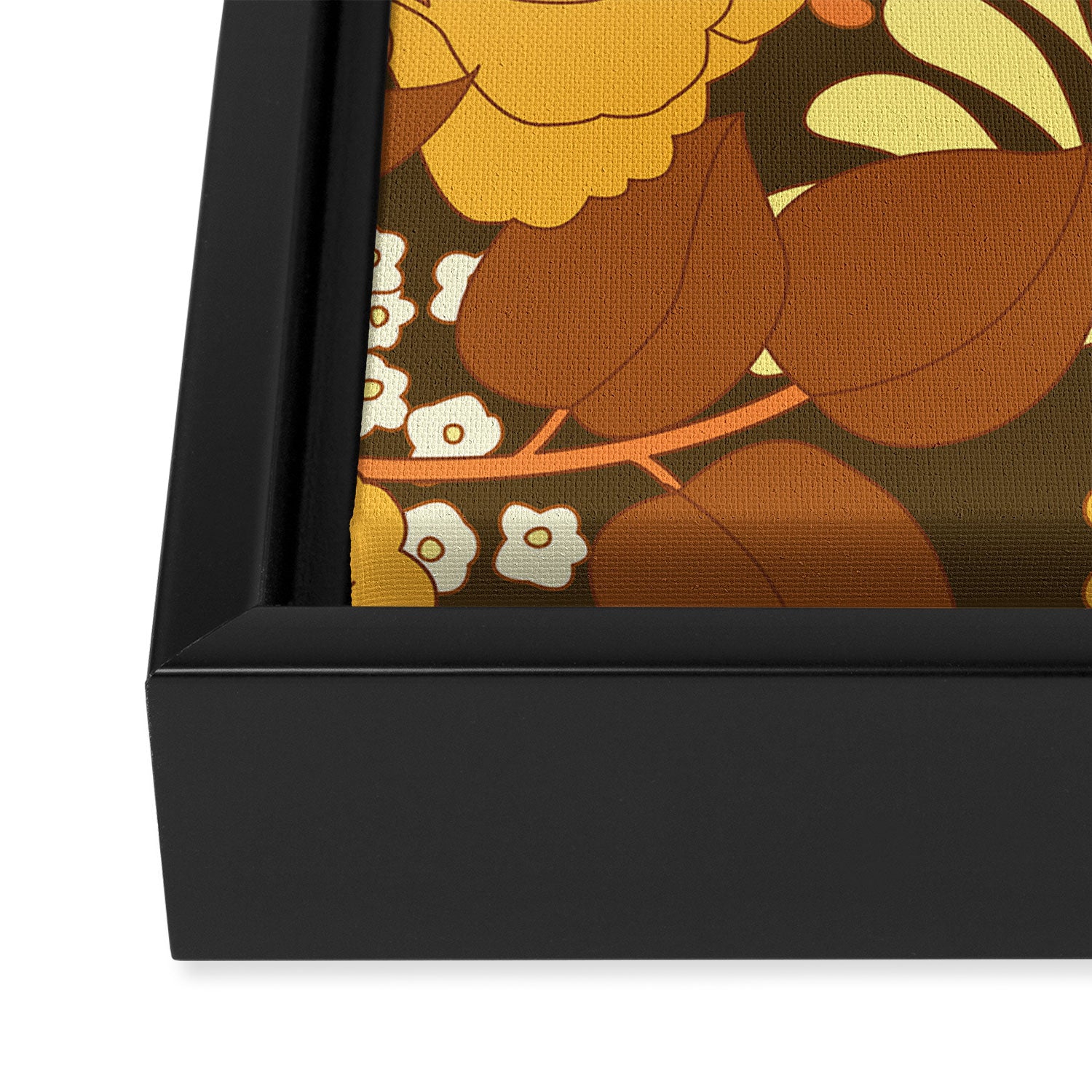Brown, Yellow, Orange qnd Ivory Retro Flowers Framed Canvas Print Gallery Image 3