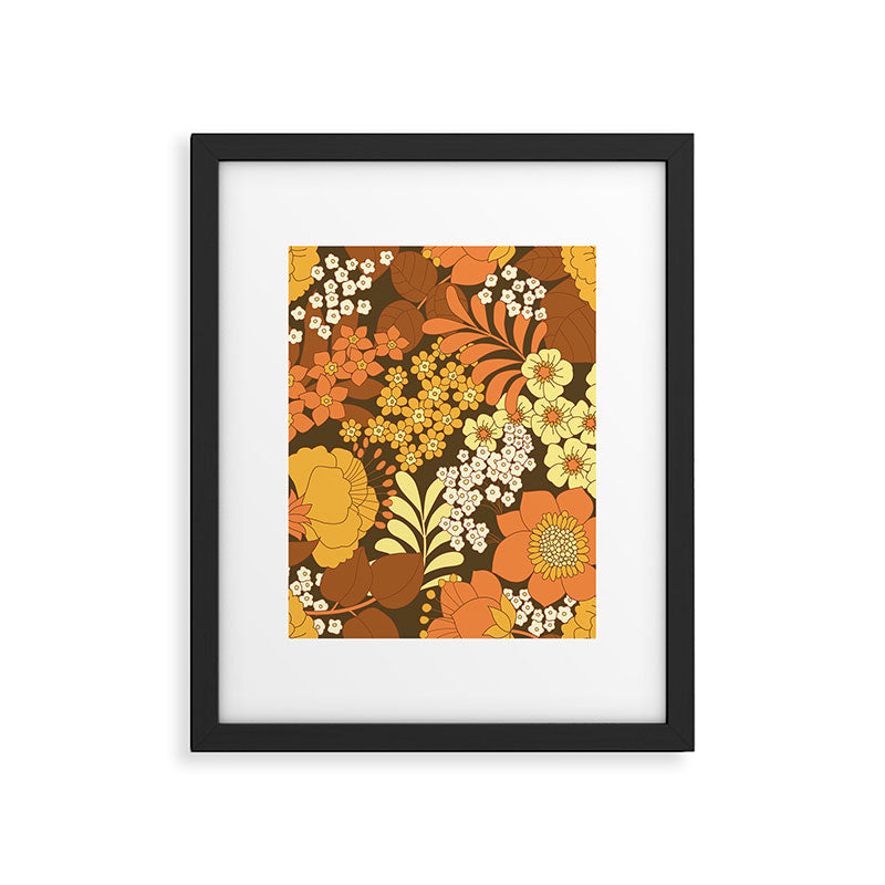Brown, Yellow, Orange qnd Ivory Retro Flowers Framed Art Print Gallery Image 6