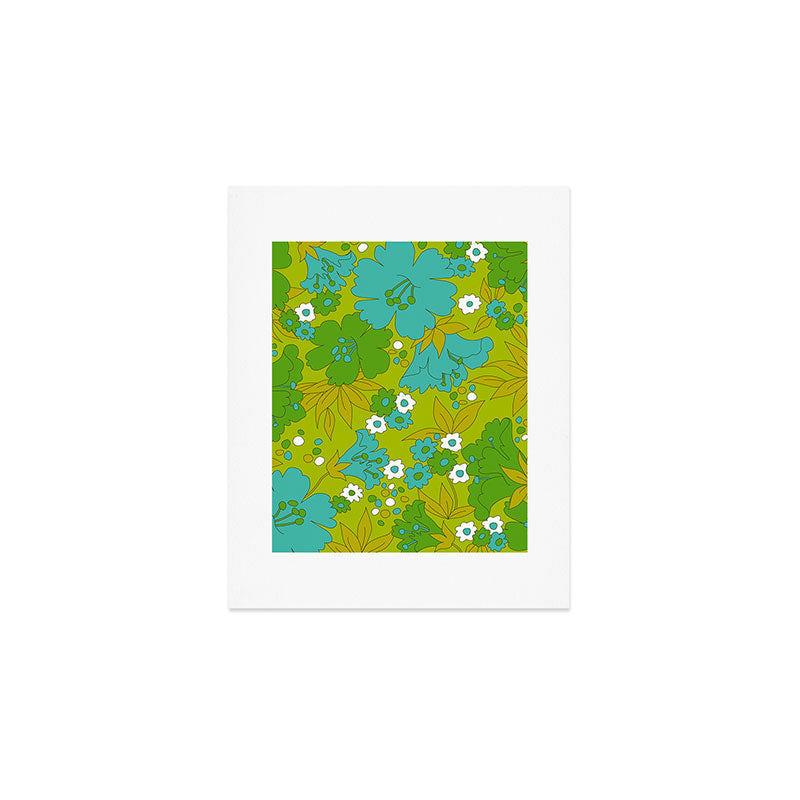Green, Turquoise, and White Retro Flower Design Pattern Art Print Gallery Image 1