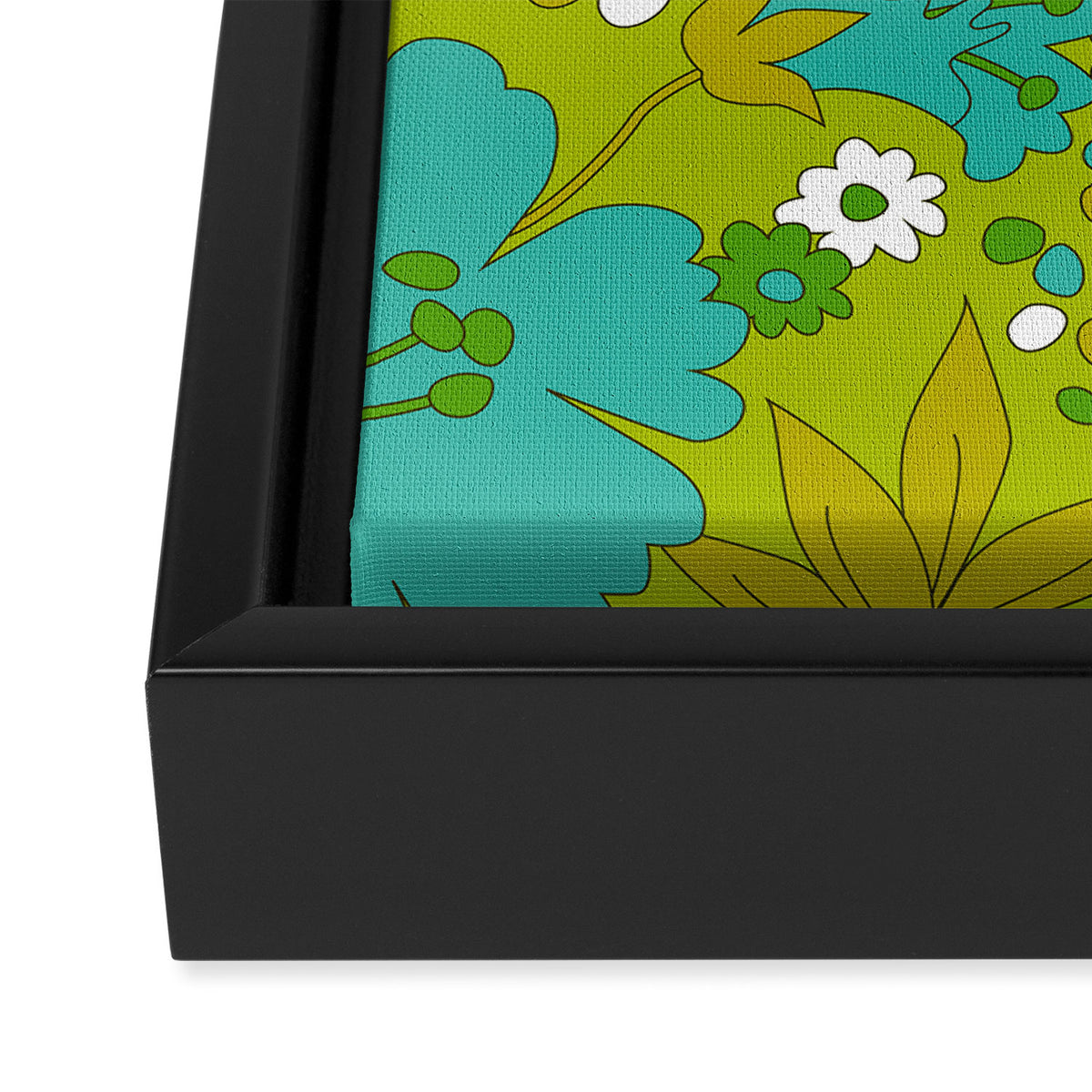 Green, Turquoise, and White Retro Flower Design Pattern Framed Canvas Print Gallery Image 3