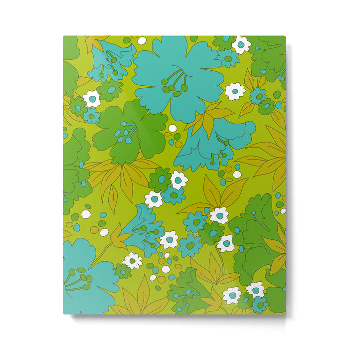 Green, Turquoise, and White Retro Flower Design Pattern Metal Print Gallery Image 1