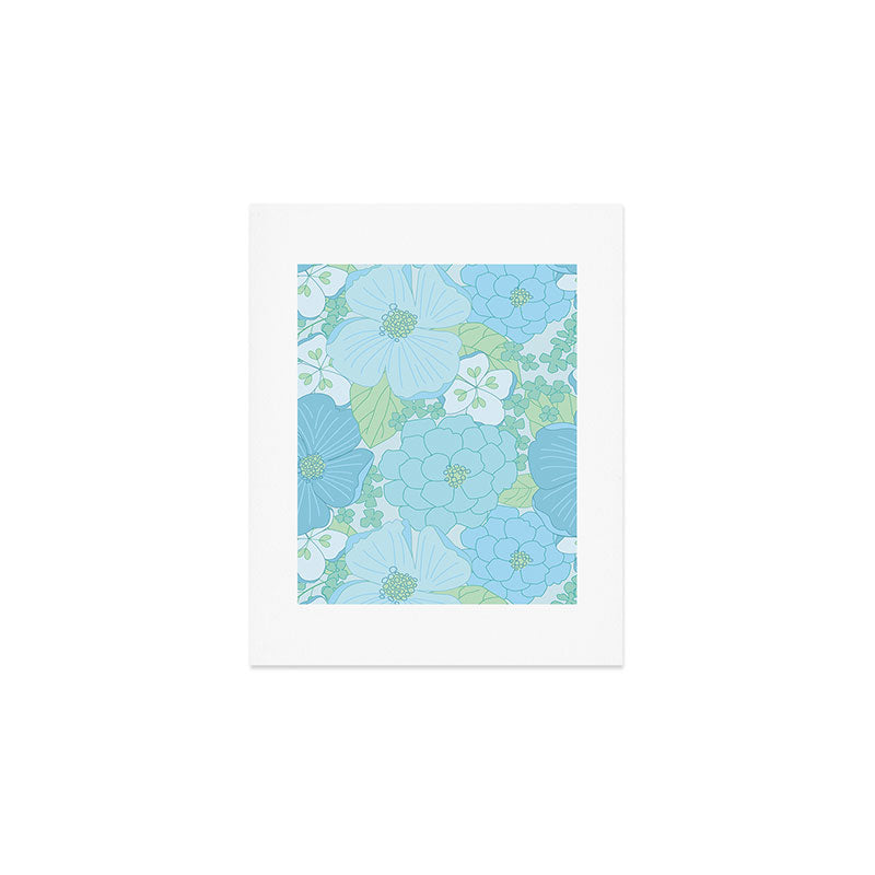 Light Blue Pastel Vintage Floral Pattern Art Print Gallery Image 1