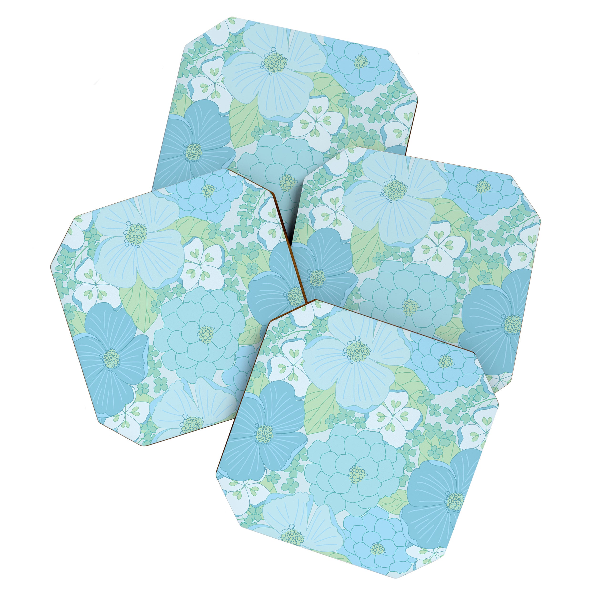 Light Blue Pastel Vintage Floral Pattern Coaster Gallery Image 1