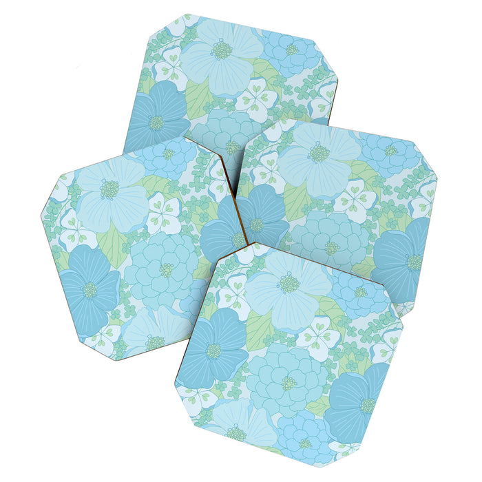 Light Blue Pastel Vintage Floral Pattern Coaster Gallery Image 1