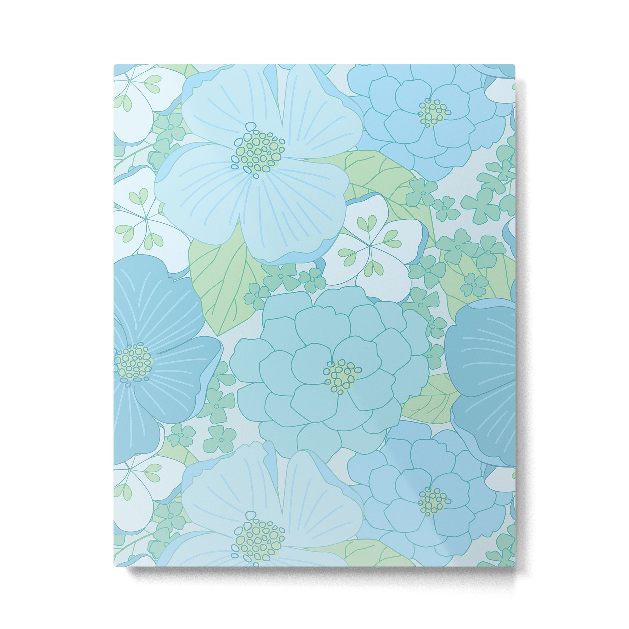 Light Blue Pastel Vintage Floral Pattern Metal Print Gallery Image 6