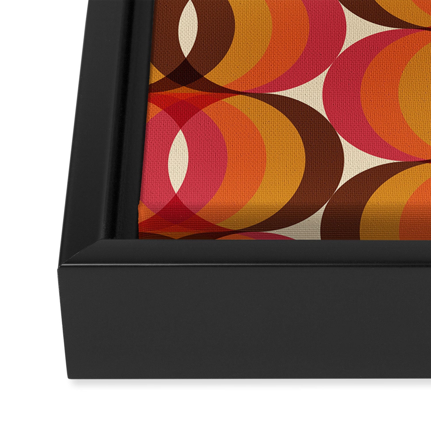 Magenta, Orange, Brown, and Ivory Retro 1960s Wavy Pattern Framed Canvas Print Gallery Image 3