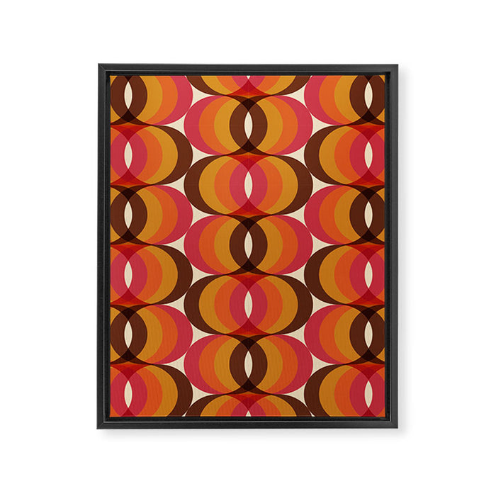 Magenta, Orange, Brown, and Ivory Retro 1960s Wavy Pattern Framed Canvas Print Gallery Image 1