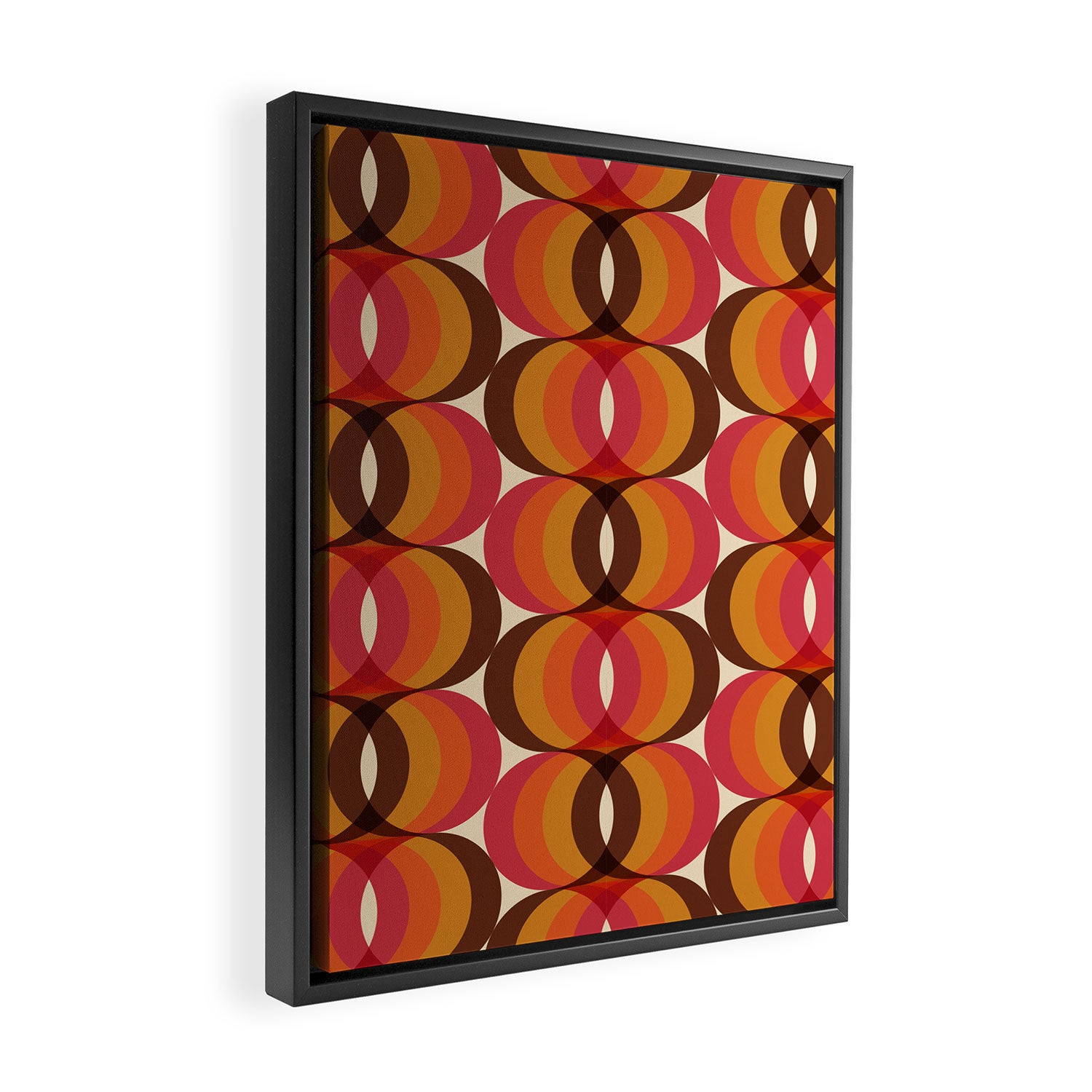 Magenta, Orange, Brown, and Ivory Retro 1960s Wavy Pattern Framed Canvas Print Gallery Image 2