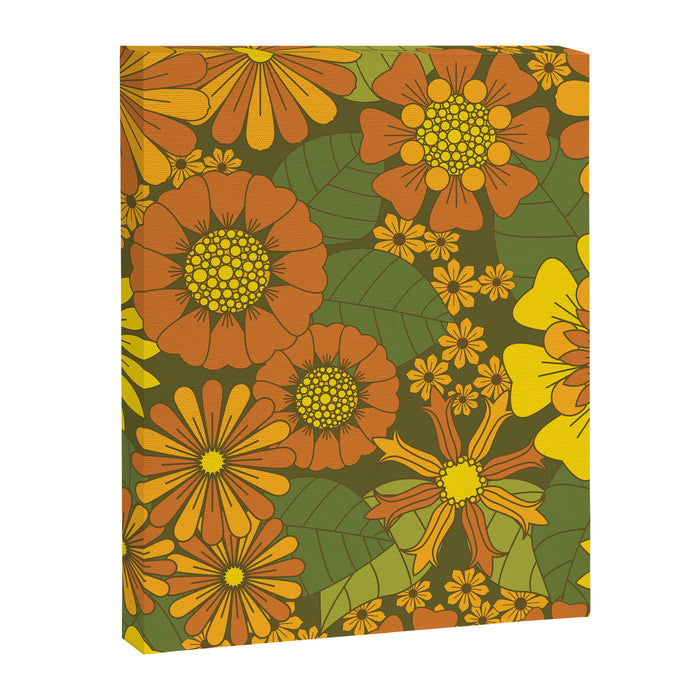 Orange, Brown, Yellow and Green Retro Daisy Pattern Canvas Print Gallery Image 1