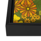 Orange, Brown, Yellow and Green Retro Daisy Pattern Framed Canvas Print Gallery Image 3