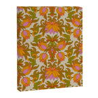 Orange, Pink Flowers and Green Leaves 1960s Retro Vintage Pattern Canvas Print Gallery Image 8