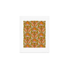 Orange, Pink Flowers and Green Leaves 1960s Retro Vintage Pattern Art Print Gallery Image 1
