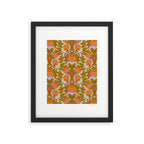Orange, Pink Flowers and Green Leaves 1960s Retro Vintage Pattern Framed Art Print Gallery Image 6