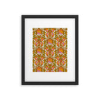 Orange, Pink Flowers and Green Leaves 1960s Retro Vintage Pattern Framed Art Print Gallery Image 4